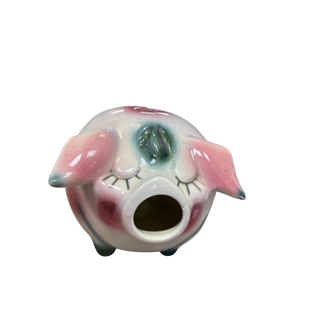 Hull USA Porky Pig pink green ceramic piggy bank Figurine pottery SKU 9732